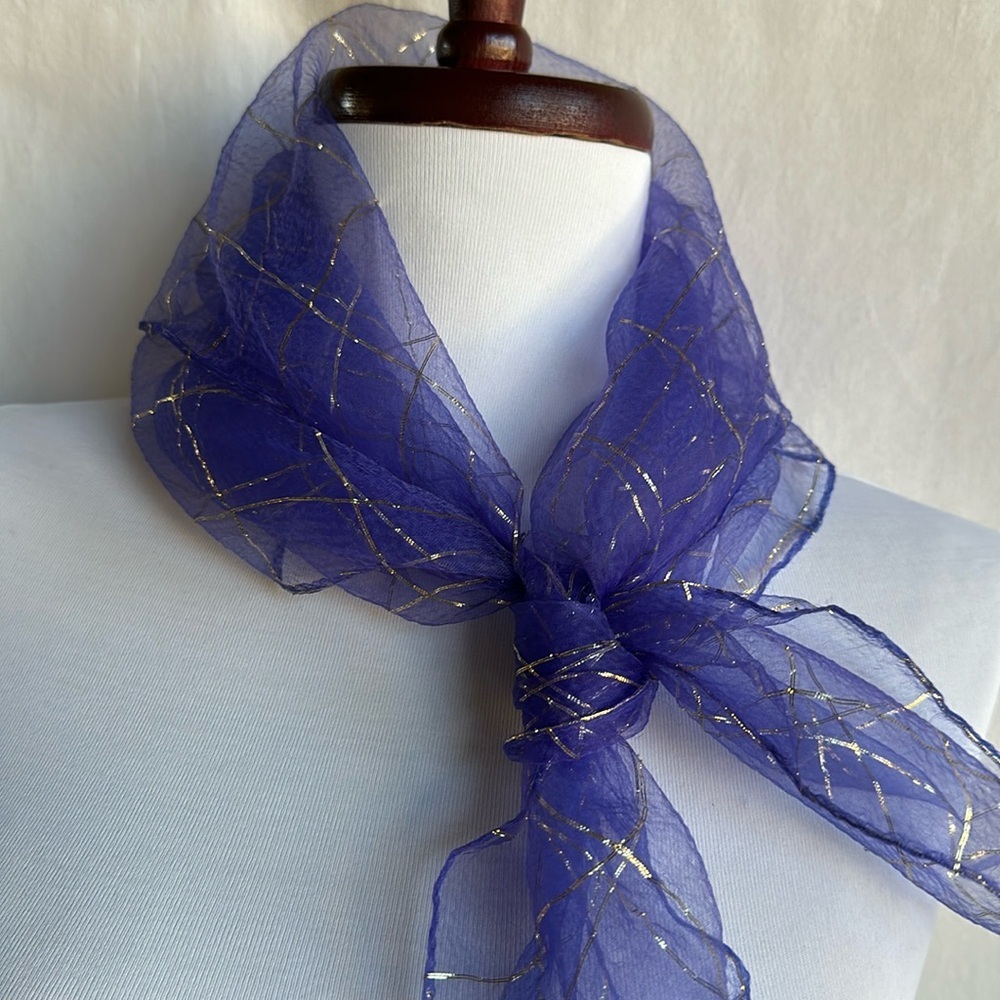 Sheer purple square scarf with gold metallic thread